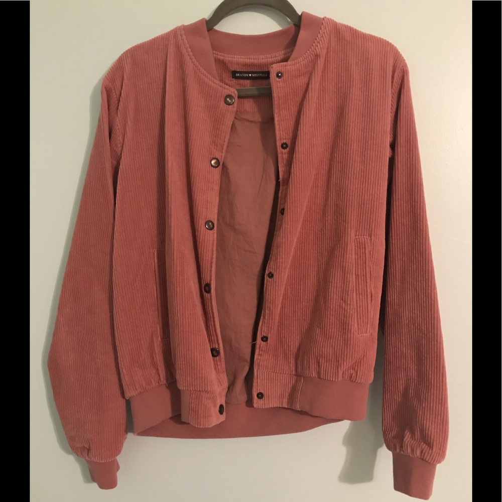 Brandy Melville Pink Corduroy Bomber Jacket